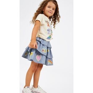 NWT PICCOLINA : Chambray Appliqué 3-Tier Skirt